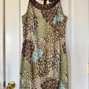 Connected Apparel Tan and Brown Sheath Cocktail Dress